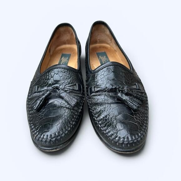 Zelli Ostrich Nappa Tassel Loafers Black Leather Mens Dress Shoes Size 7.5 Italy main image 4